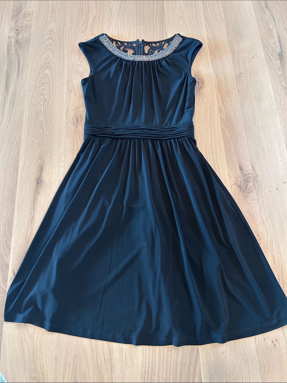 Ellen Tracy Black Beaded Collar Midi Dress